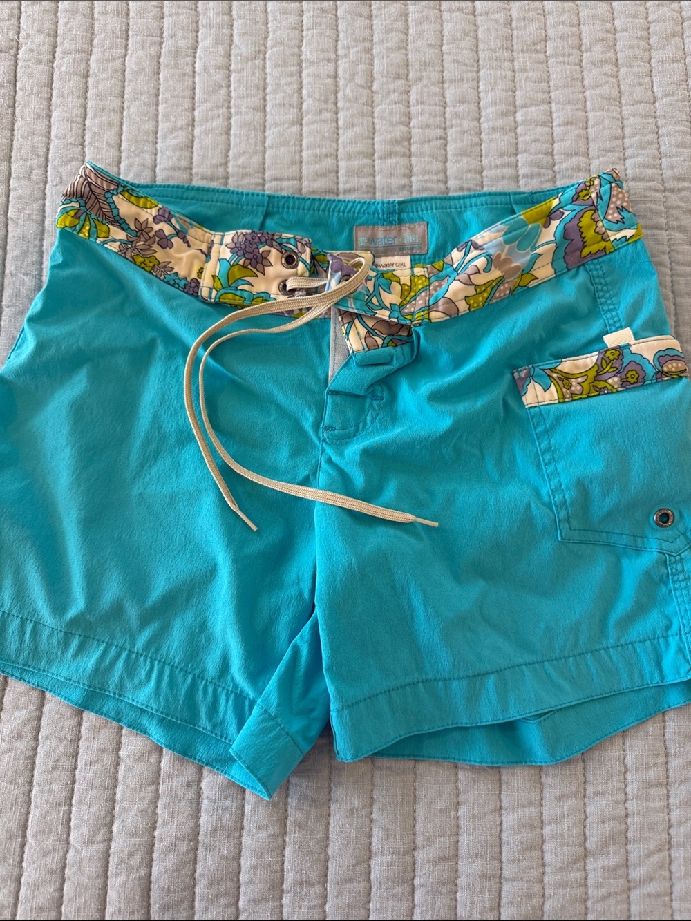 Patagonia Turquoise Bermuda Shorts with Floral Waistband